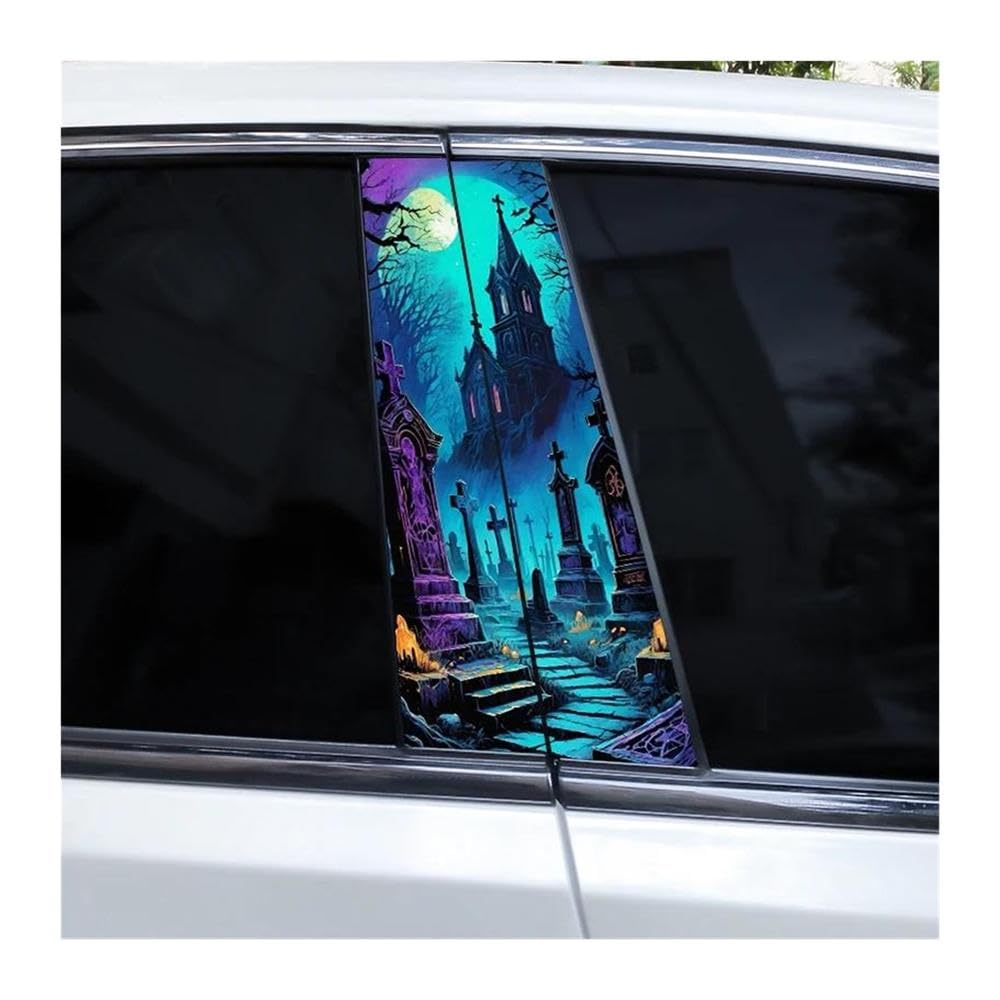 Decorative Items 2pcs Halloween Cemetery Stickers Car Window Pillar Stickers DIY Horror Stickers(Type A)
