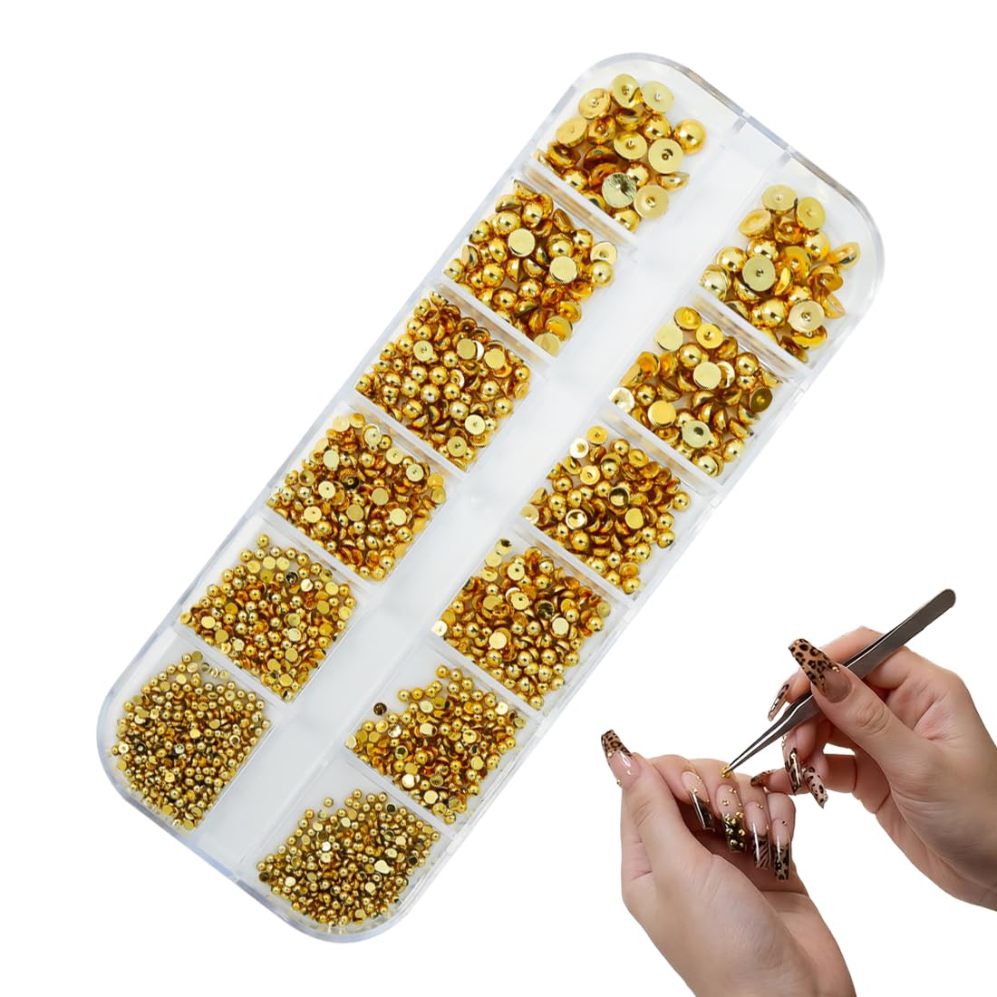 1 Boîte 3D Flatback Perle Ongle Or, perles dorées, Strass Ongle Nail Art, Bijoux Ongles, Demi-Rondes Métal Perle Bijoux pour Deco Ongle Nail Art, Strass Ongles