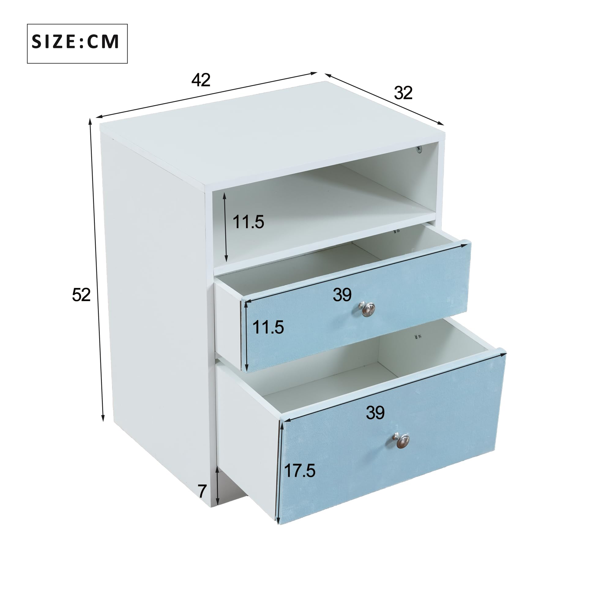 Kayan Juego de dormitorio, diseño moderno, cama tapizada + 2 mesitas de noche, mesita de noche con 2 cajones, juego de muebles de dormitorio, terciopelo, azul (140 x 200 cm)