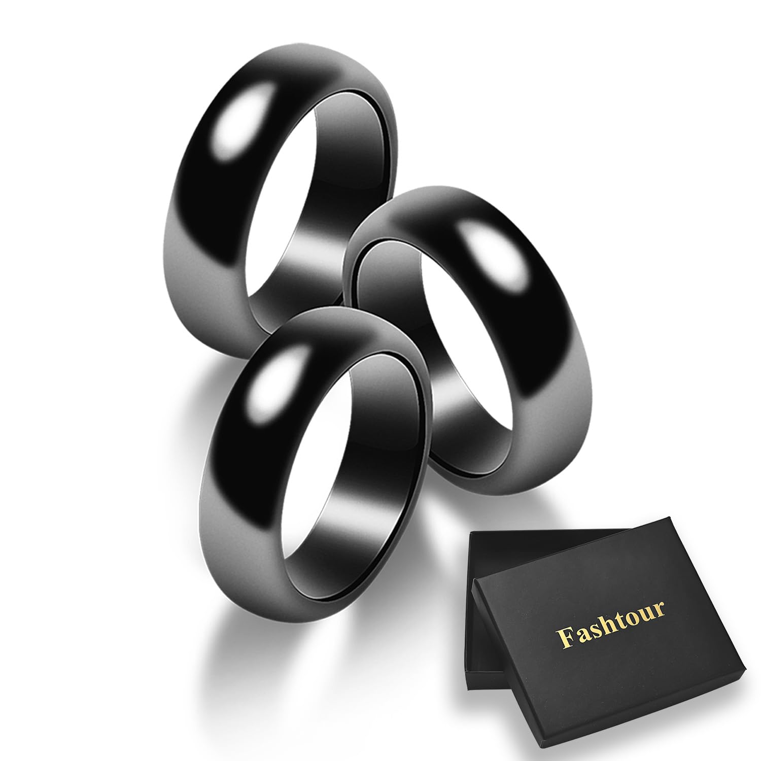 Genuine Magnetic Hematite Rings, 3 per Order, Black Hematite Ring, Magnetic Ring for Men and Women, for Anxiety Balancing Root Chakra, Absorbing Negative Energies