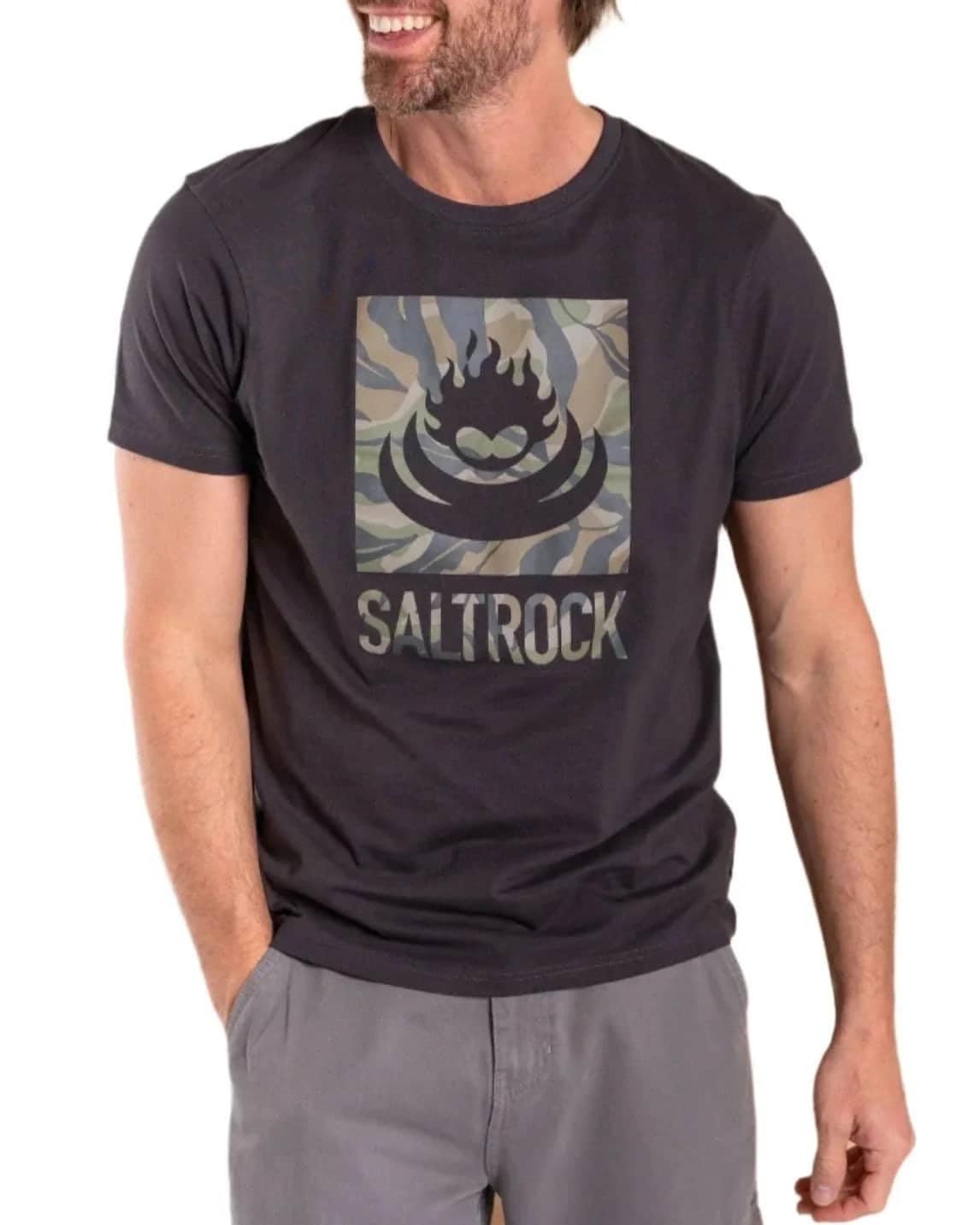 Saltrock Men's Dark Grey Camo Leaf Flame T-Shirt (Uk, Alpha, S, Regular, Regular, )