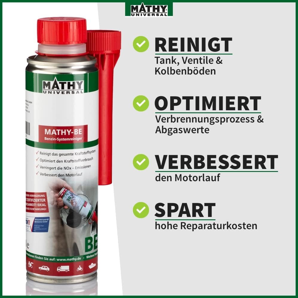 MATHY Benzin AGR-Schutz-Kur mit Systemreiniger und AGR Ventil Benzinadditiv | Kraftstoffadditiv Set für Benzinmotoren, Reduziert Ablagerungen und schützt Motor, Abgassystem Pflege für Benziner