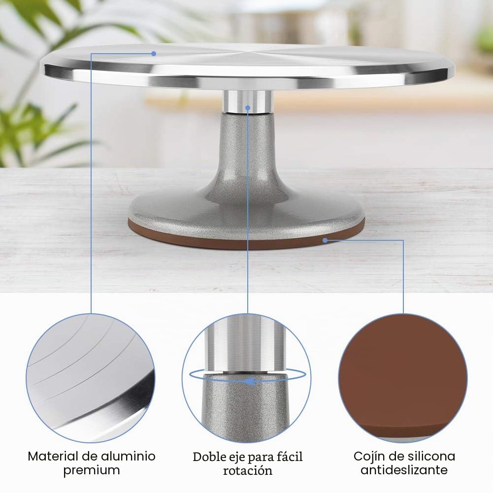 Wakects giratorio para tarta giratorio plano giratorio, giratorio para tarta de aluminio 12 pulgadas, soporte para tocadiscos para tartas, apto para cupcakes y pasteles
