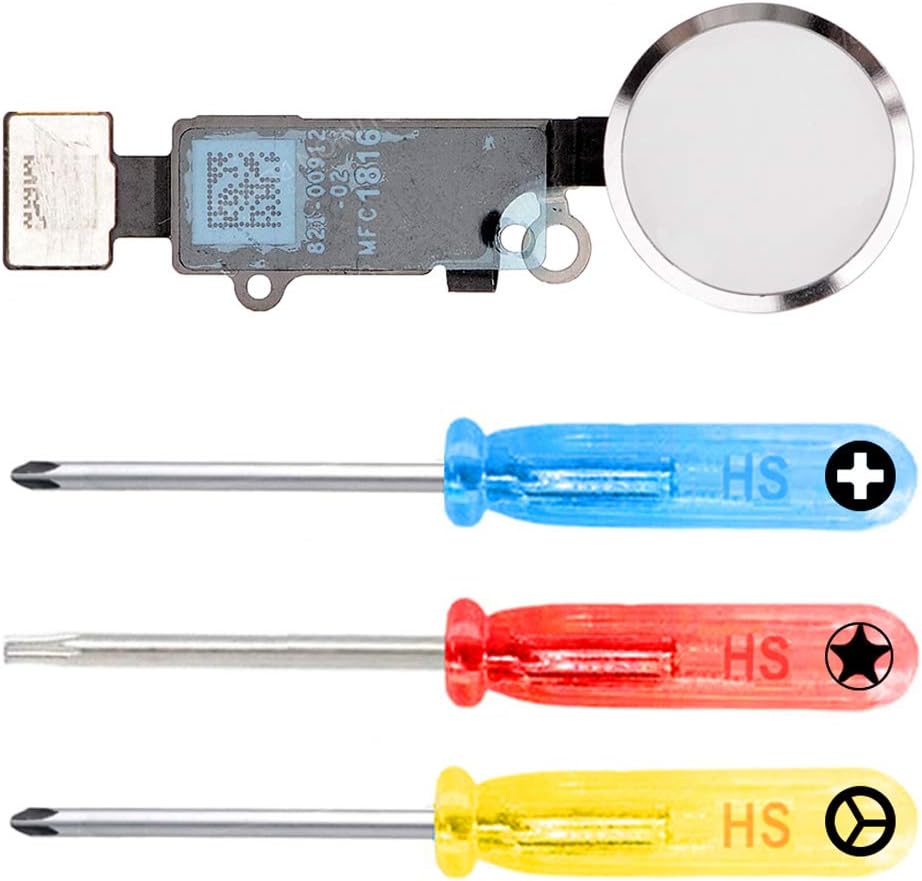 MMOBIEL Home Button compatible with iPhone 7/7 Plus (Silver/White) with Flex Cable incl 3x Screwdrivers