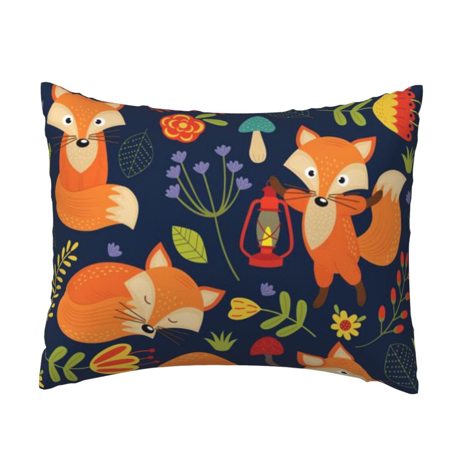WSHFFILO Cute Animal Fox Flower printed Pillow Case 20x26in Decorative pillowcase Throw Pillow Cover