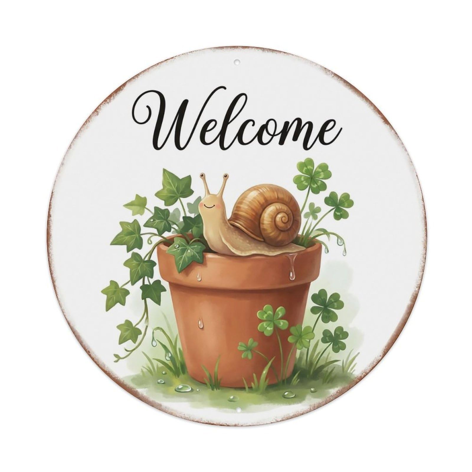 Welcome Snail Ivy Garden Metal Tin Sign