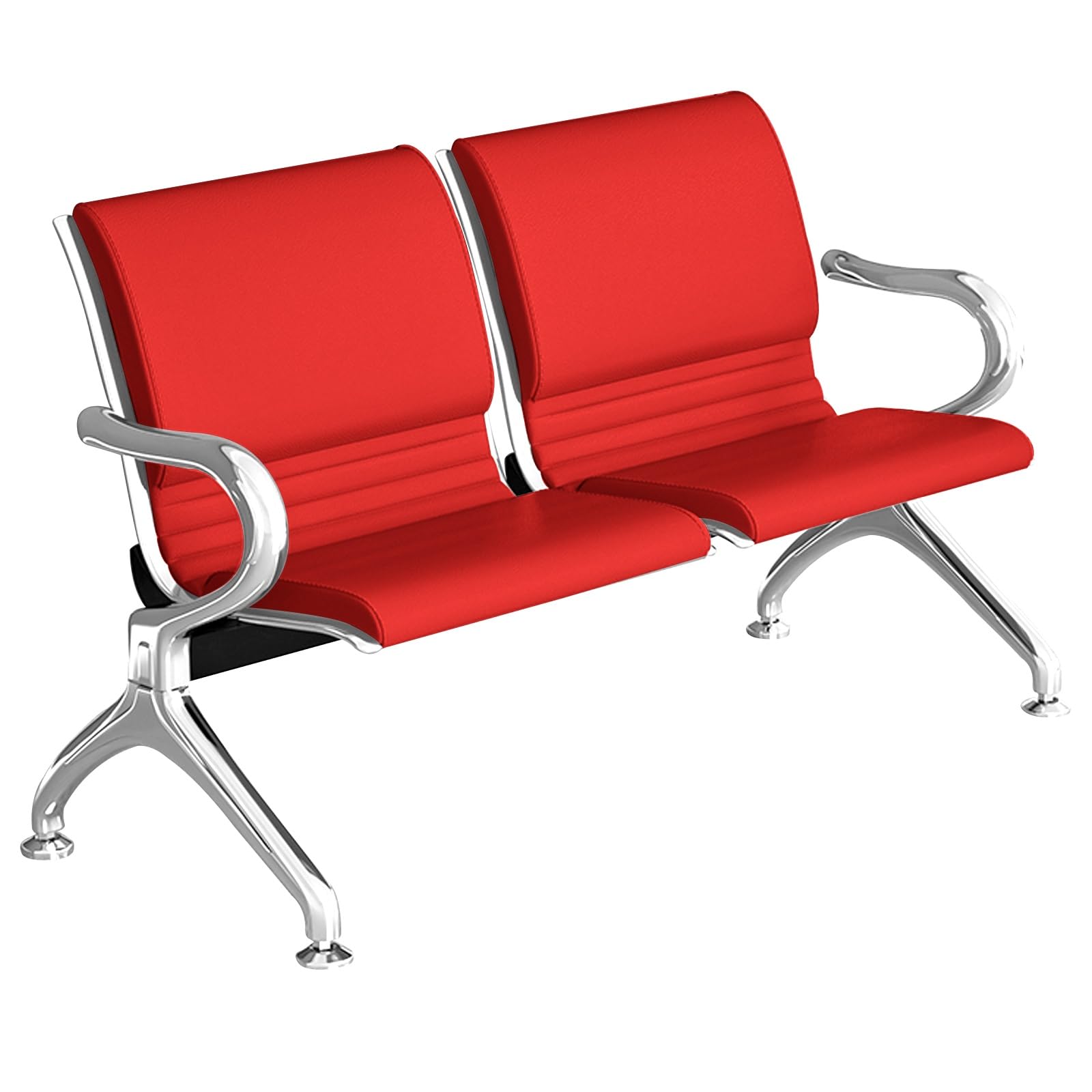 SaryEdge 2Seat Office Lobby Bench with Arms Thick 4cm Leather Cushion Comfortable Room Chairs for Airport Business Hospital and Market Use,Red,Red