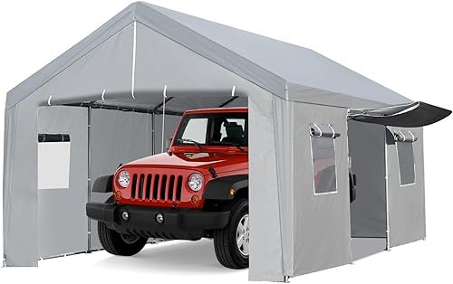 Miniatura 1 de SXYCMY Carport - Toldo resistente de 13 x 20 pies con ventanas ventiladas, paredes laterales extraíbles y puertas enrollables, tienda de campaña
