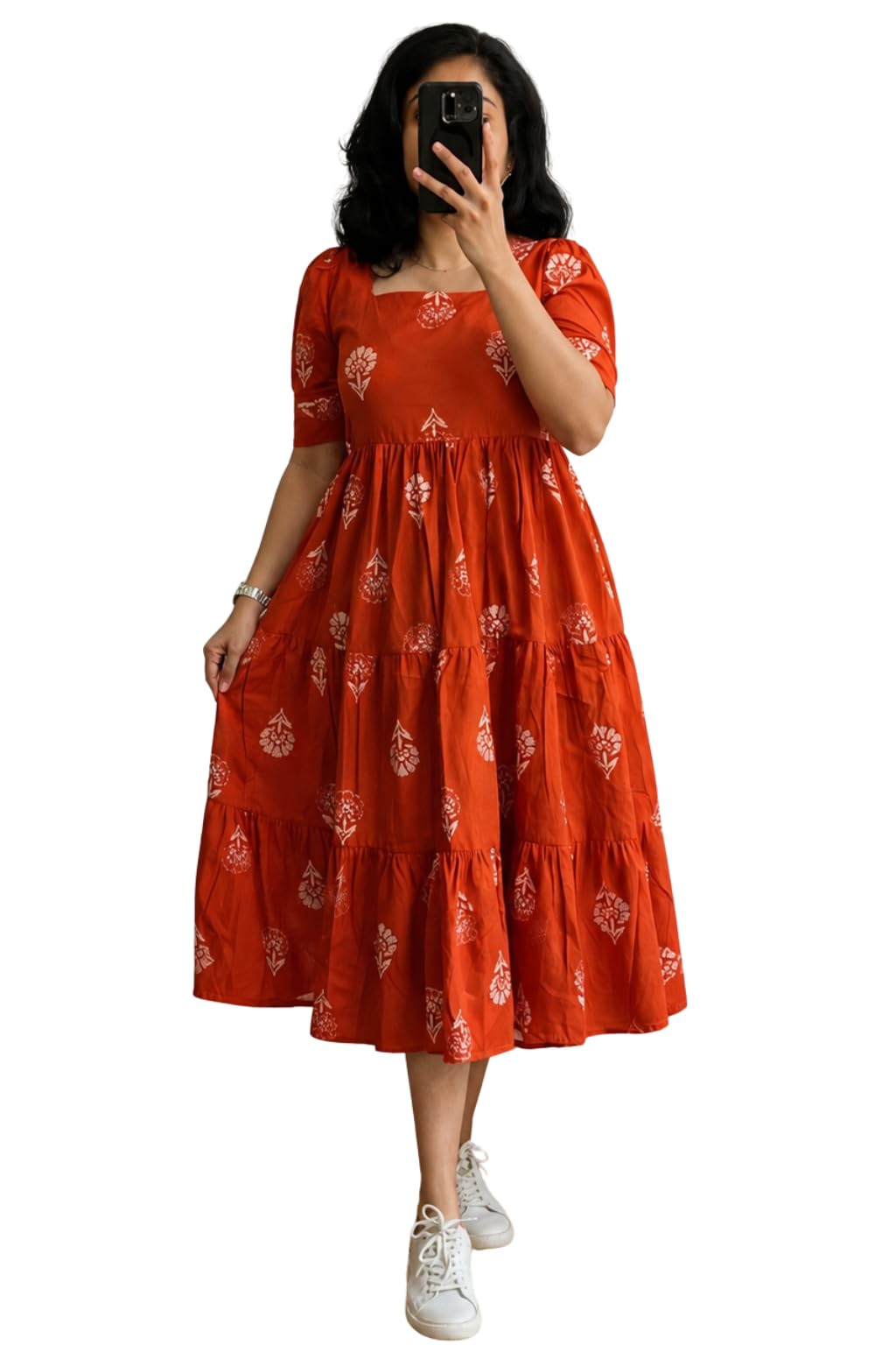 Women's Rayon Printed A-Line Kurti Midi Dress-image-10