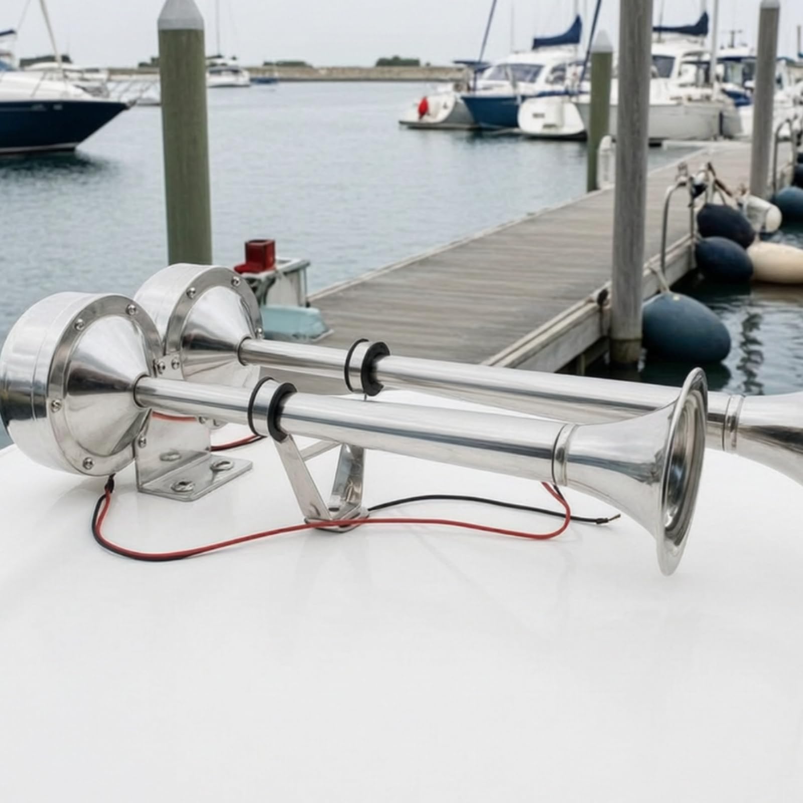Clacson Marino Elettrico Tromba Nautica Avviso Sirena Tromba Segnalatore Allarme Costruzione Robusta in Acciaio Inox 304 Anticorrosione per Ambienti, Singolo Tubo