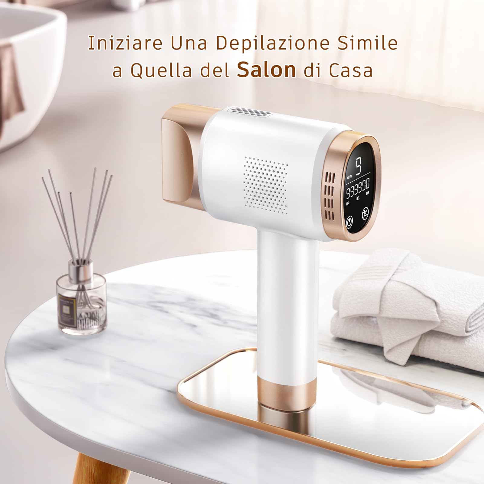 Prettivo Epilatore Luce Pulsata, IPL Luce Pulsata Epilatore Con Schermo LCD, 9 Livelli di Energia, 999,900 Lampi, 3 In 1 Modalità HR/SC/RA,Epilatore a Luce Pulsata Per Braccio, Gamba, Corpo, Bikini