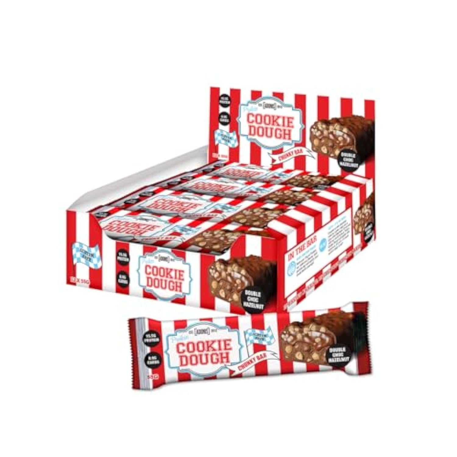 Double Chocolate Protein Cookie Dough Bar 55g, 12-Pack - High-Protein, Gluten-Free Snack with Real Choc Pieces, Low Sugar, Keto-Friendly