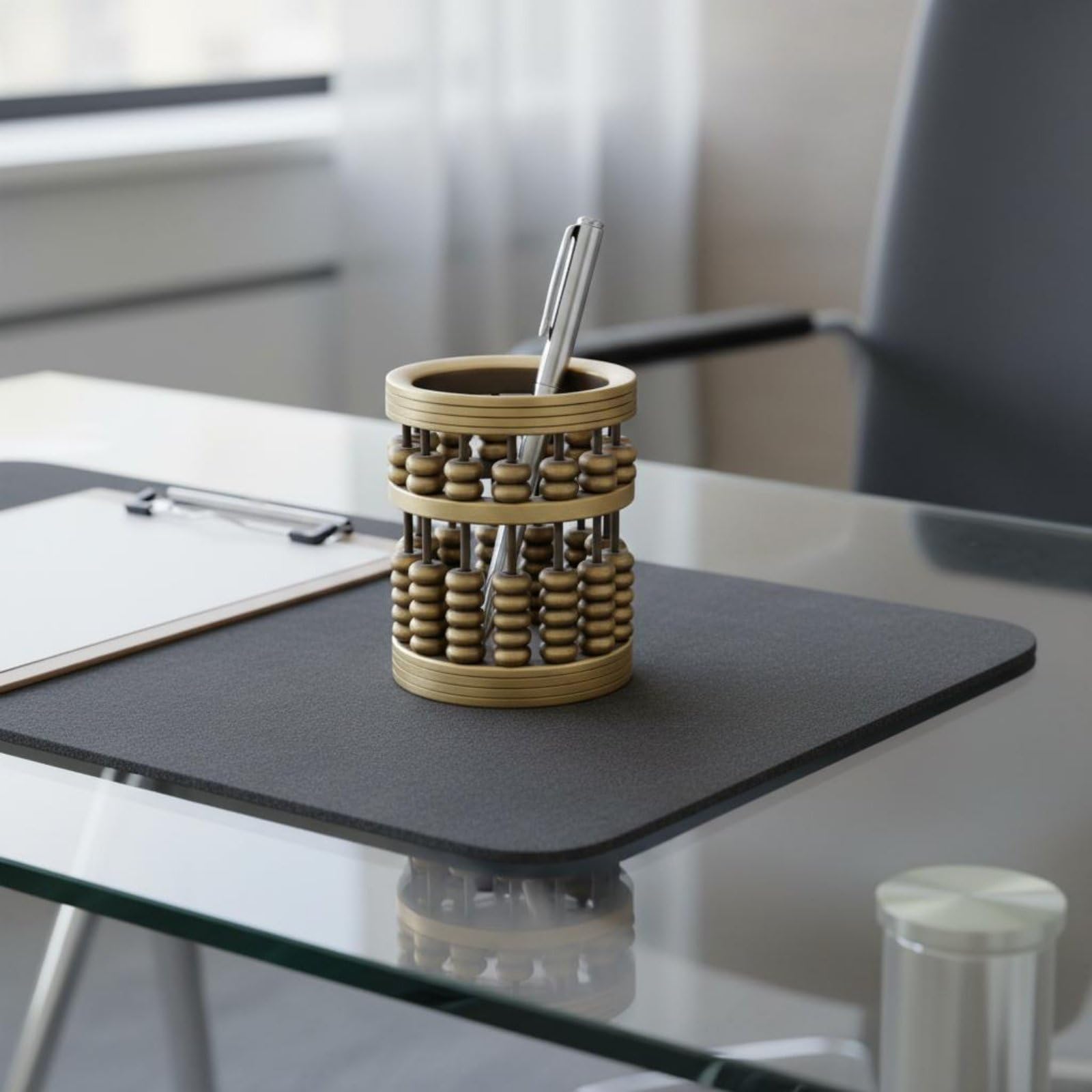 Portapenne Ottone Portamatite Portastilo Organizer per Penne E Pennelli Corpo Solido Cilindrico Fascino Culturale Decorativo Adatto per Ufficio Home Office Studio Regalo, Brass L