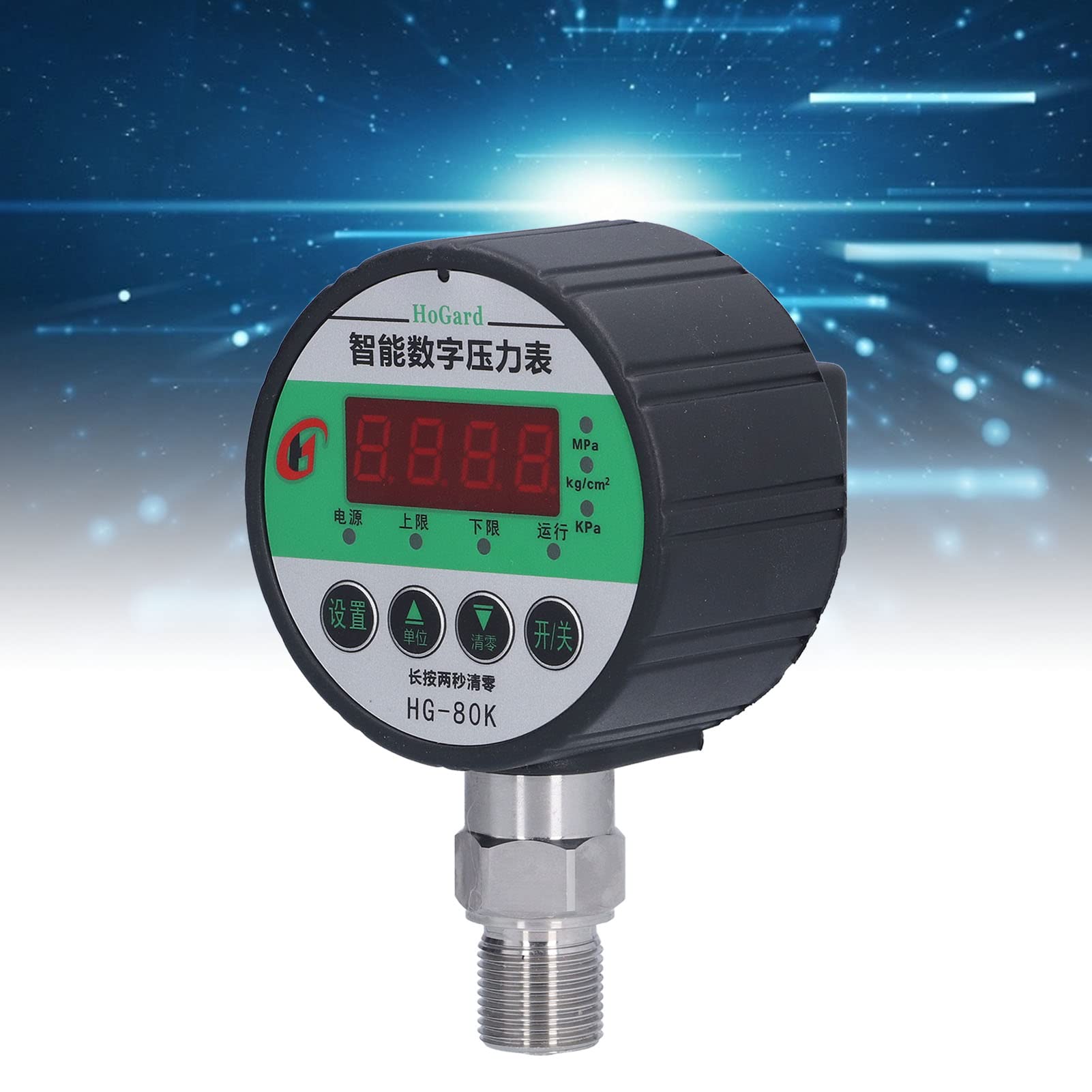 Manómetro digital de presión hidráulica HG-80K, manómetro de presiones de precisión 1.0 con pantalla LCD, acero inoxidable 304