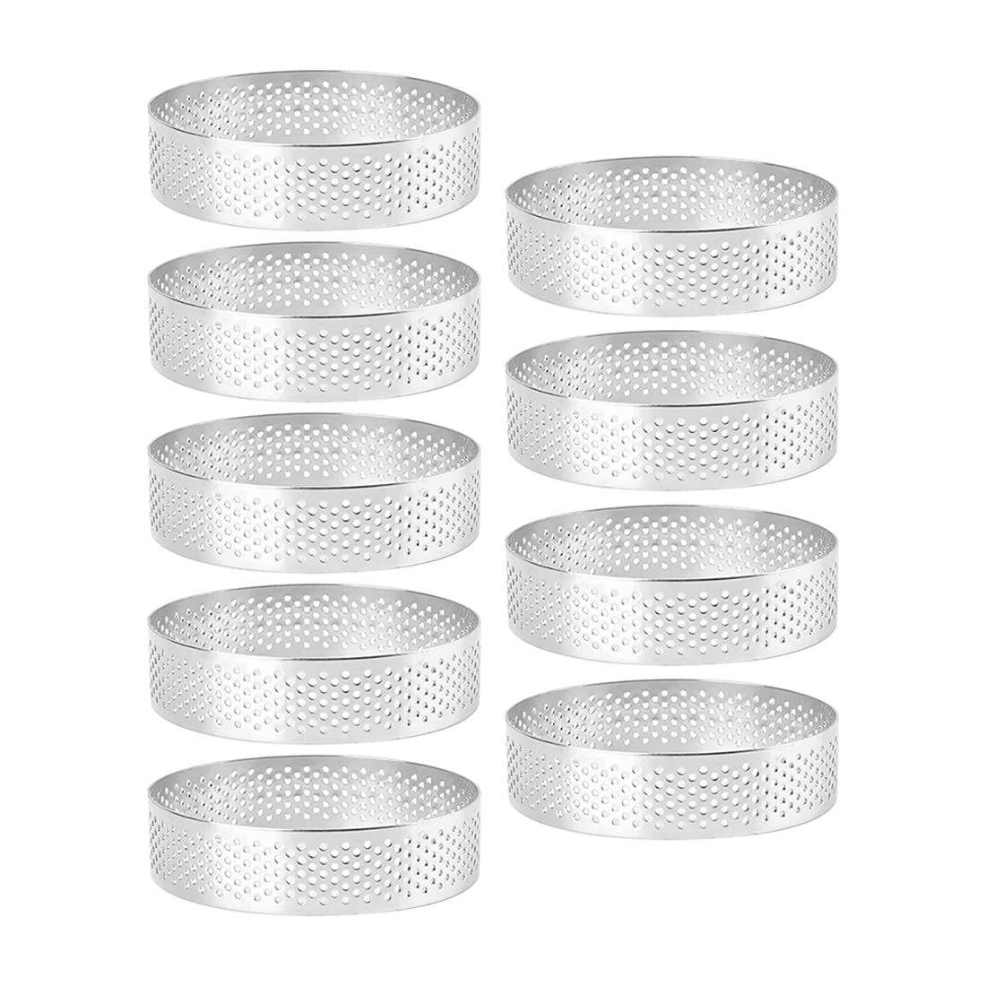 CTRLZS 9 Pack Round Tart Ring, Mousse Rings, Stainless Steel Heat- Perforated Mousse Rings, Metal Round Ring Mold