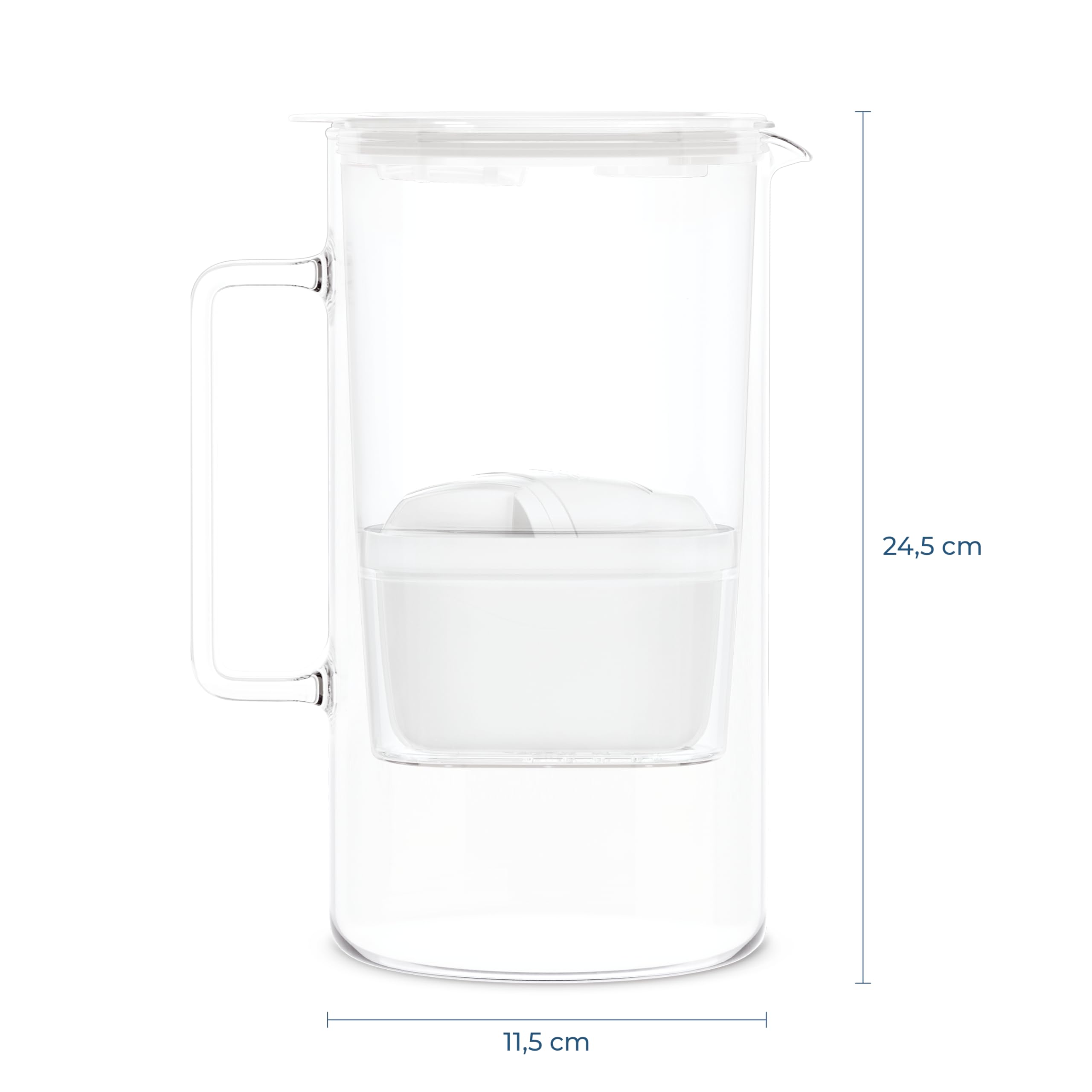 Wessper Carafe filtrante en verre 2L, sans BPA Carafe à eau avec compteur de filtre intelligent, Pichet avec cartouche filtrante au charbon actif et anti-calcaire - Blanc