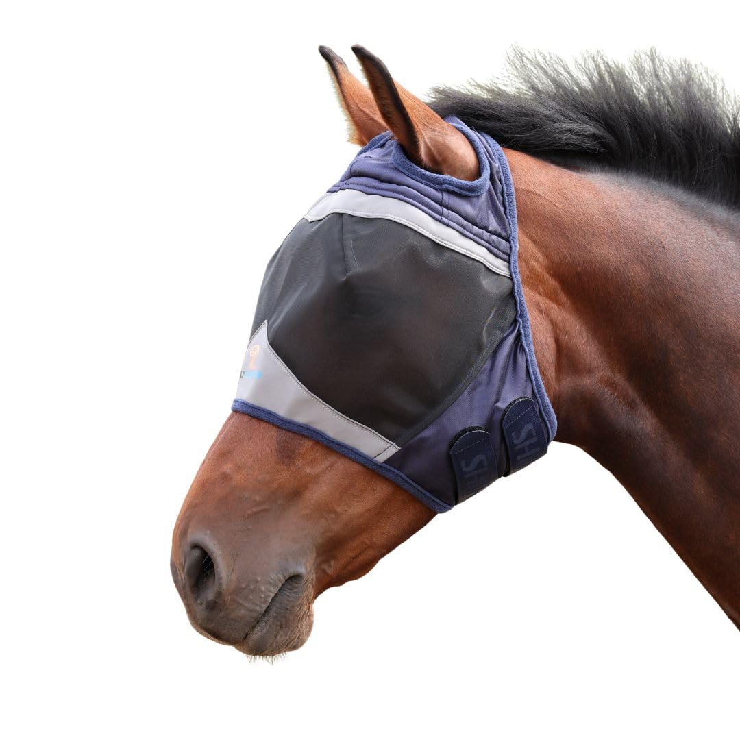 Shires Fine Mesh Fly Mask With Ear Hole - Navy Blue