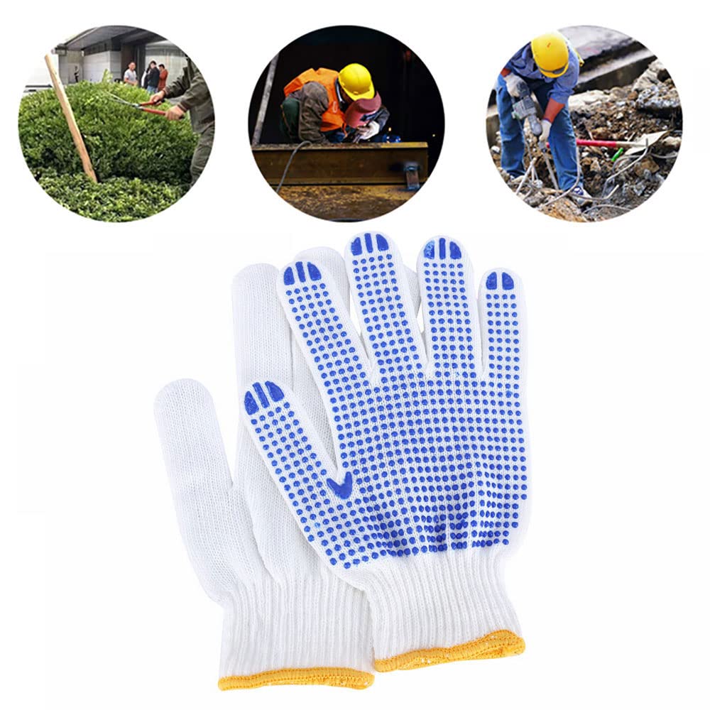 Lot de 12 paires de gants de travail blancs en coton avec revêtement en caoutchouc à pois pour la construction, le jardinage, le nettoyage des gants de travail respirants
