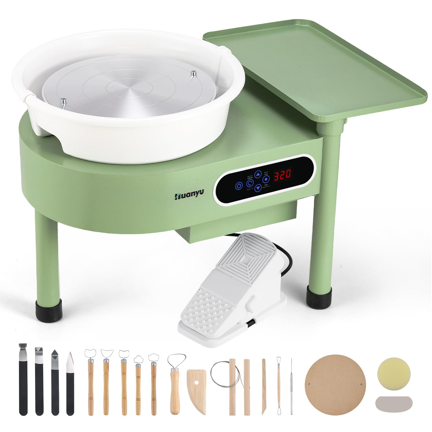 Photo 1 of Huanyu Pottery Wheel Machine 12in with Bat System Detachable Extended Tray, Electric Pottery Forming Machine Foot Pedal & LCD Screen 350W Art Clay DIY Sculpting Tool Kit