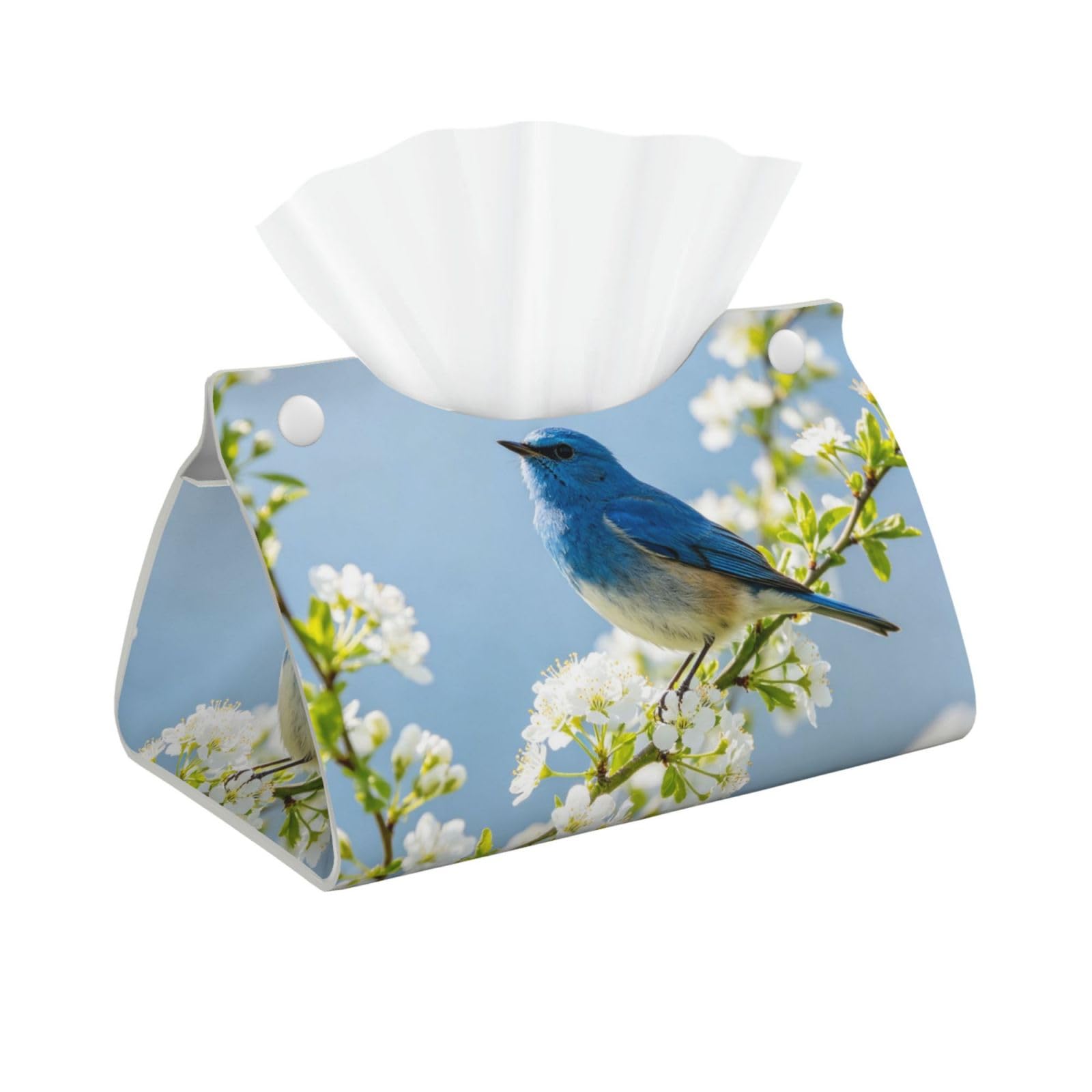 Blue Bird Art Long Leather Tissue Box Cover-Waterproof PU Leather Tissue Holder for Bathroom, Decorative Rectangular Tissue Case