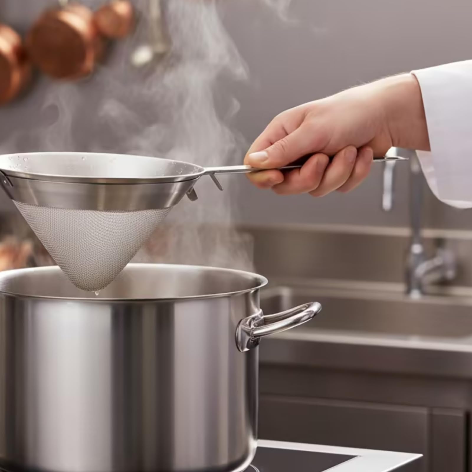 Colcolo Imbuto da Cucina in Acciaio Inossidabile Dotato di Rete Filtrante Integrata E Manico Allungato Ideale per Versare Succhi Senza Impurità Adatto per Cucina Catering, 20cm