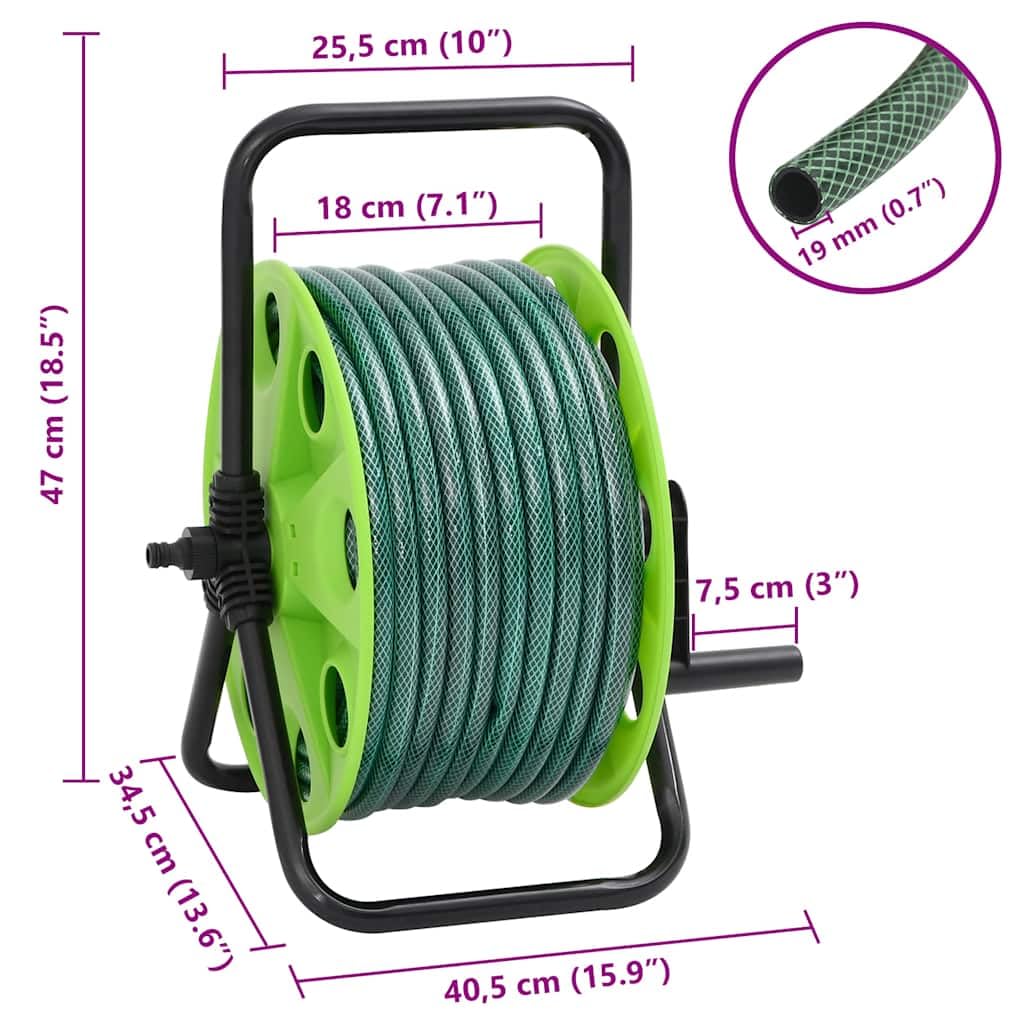 Schlauchtrommel Freistehend mit 20m Gartenschlauch 3/4 Zoll, Schlauchwagen inkl. Sprühdüse und Anschluss-Set, 3-lagiger Bewässerungsschlauch, Grün