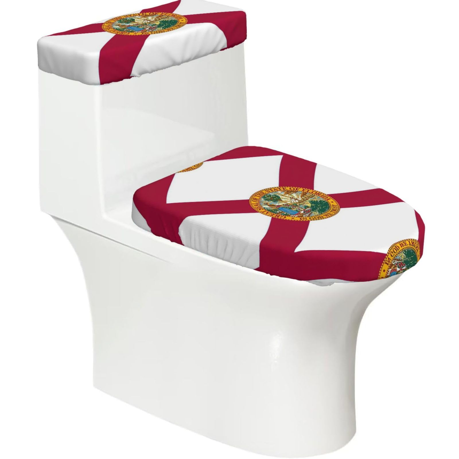 Florida State Flag Print Bathroom Decor Toilet Lid Cover And Tank Covers, Restroom Accessories Fits Most Round