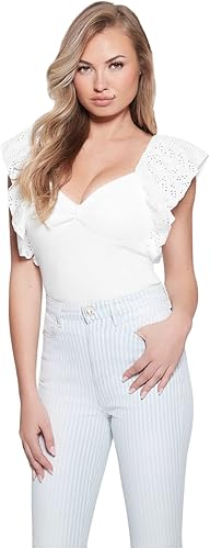 GUESS Top Raina de manga con volantes para mujer