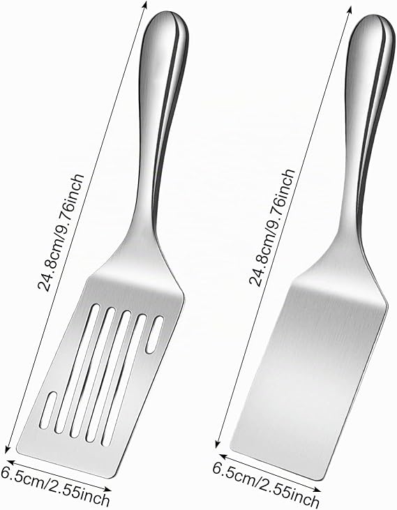 Naapesi 2 Piece Stainless Steel Spatula Set Slotted Turner Flat & Grill Spatula Dishwasher Safe Perfect for Pancakes Eggs Meat