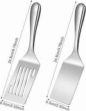 Naapesi 2 Piece Stainless Steel Spatula Set Slotted Turner Flat & Grill Spatula Dishwasher Safe Perfect for Pancakes Eggs Meat