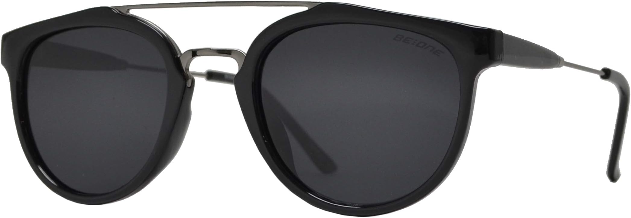 Froya Retro Vintage Round Flat Lens Horn Rimmed Sunglasses with Metal Brow Bar