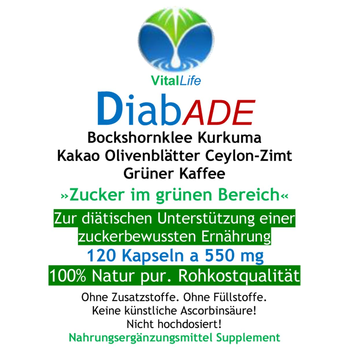 DiabADE ZUCKER Balance 360 (3x120) Kapseln - Bockshornklee + Kurkuma + Kakao + Olive + Zimt + Grüner Kaffee - OHNE ZUSATZSTOFFE - NATUR pur. 26800-3