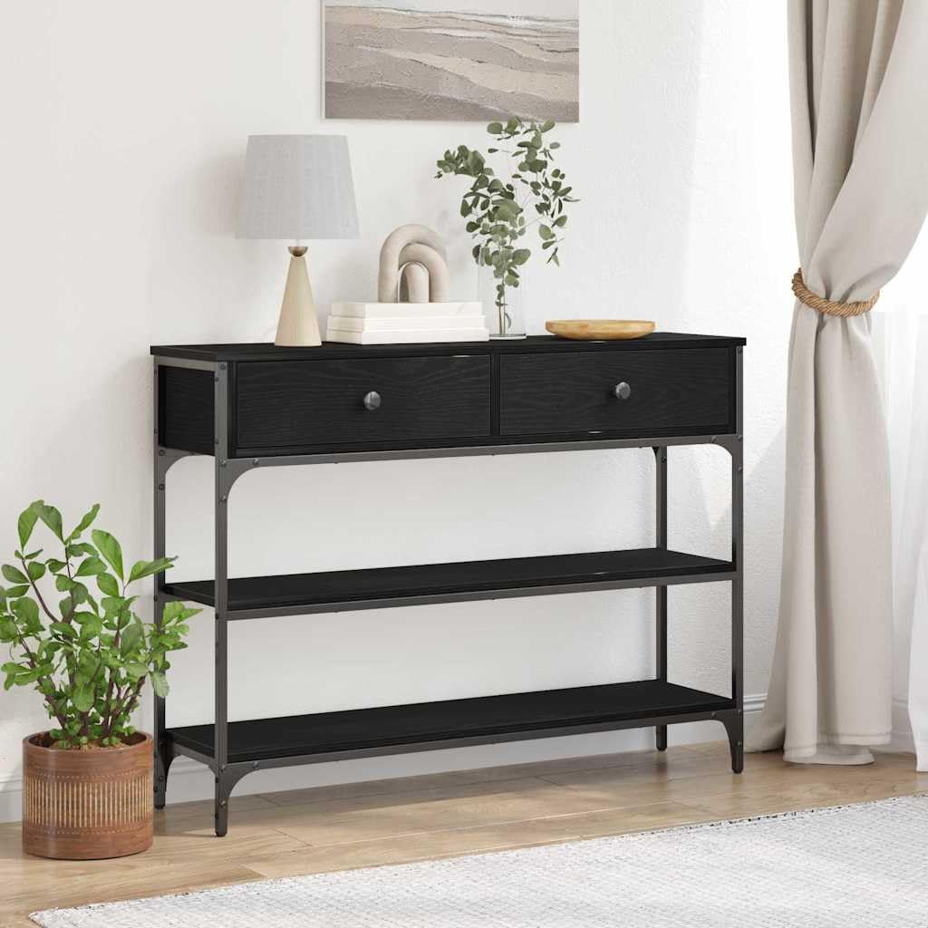 SXZenSpace Industrial Console Table Black Oak 100 x 25 75 cm Engineered Wood & Steel Frame Slim Hallway for Living Room Corridor Bedroom