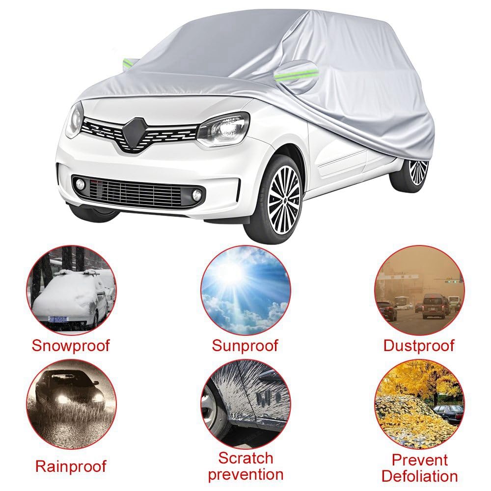 Blueshyhall Housse de protection pour véhicule Compatible avec Renault Twingo 1993-2024, Bâche de protection en tissu polyester 210T imperméable, protection solaire, pour garage complet avec bandes