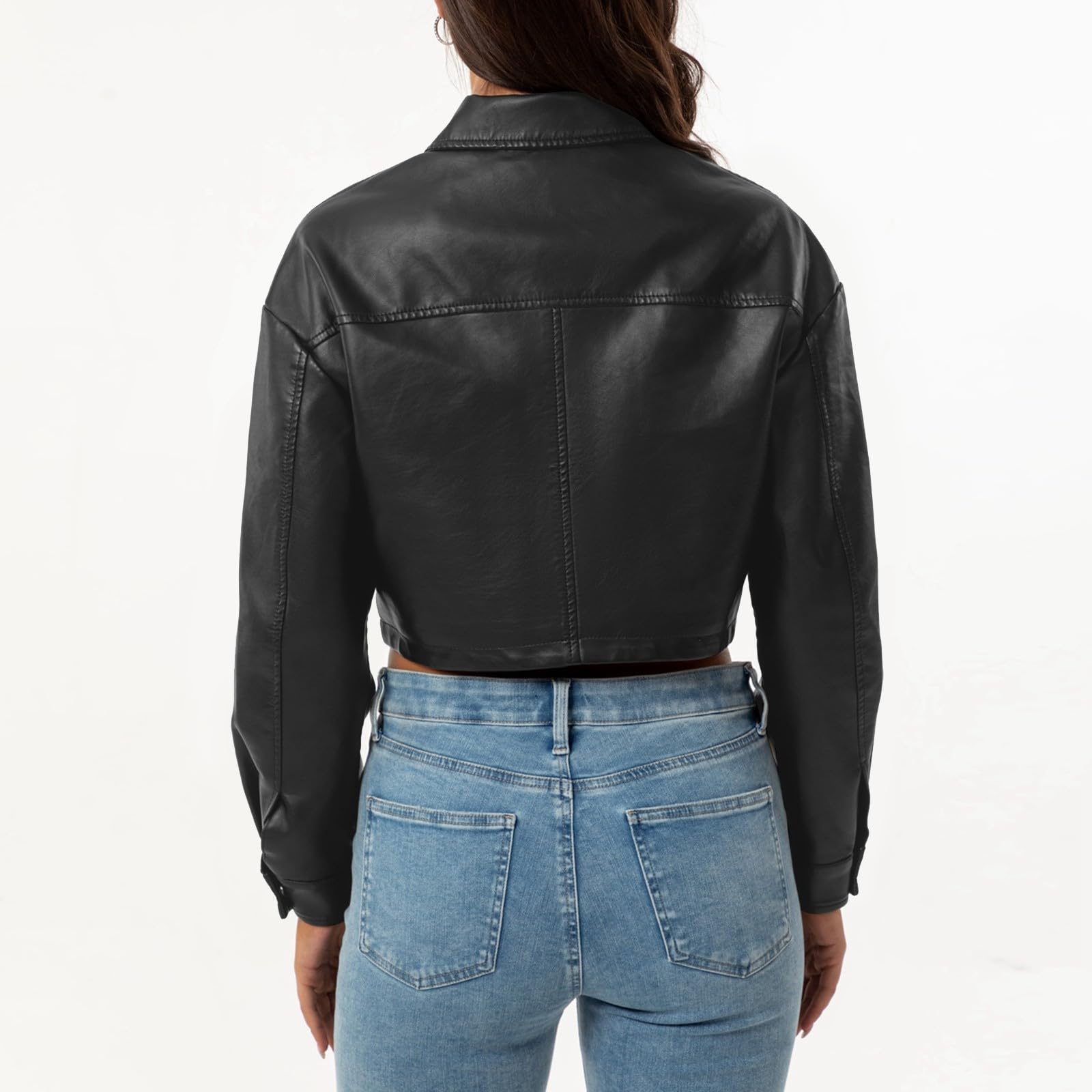 Lederjacke Damen Kurz Damen-Jacken Mode Leder Jacke Damen Motorrad Mantel Damen Einfarbig Frauen Kunstlederjacke Moto Biker Lederjacke Leicht Übergangsjacke Lederoptik Kurzmantel Mit Knöpfen