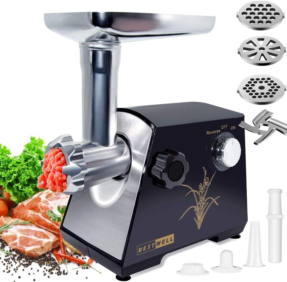 Lennov 2800W Home Electric Meat Grinder Sausage Stuffer Stainless Steel Mincer Maker 3 Blades Silver Meat Fish Cutter Cutting Machine(Black)