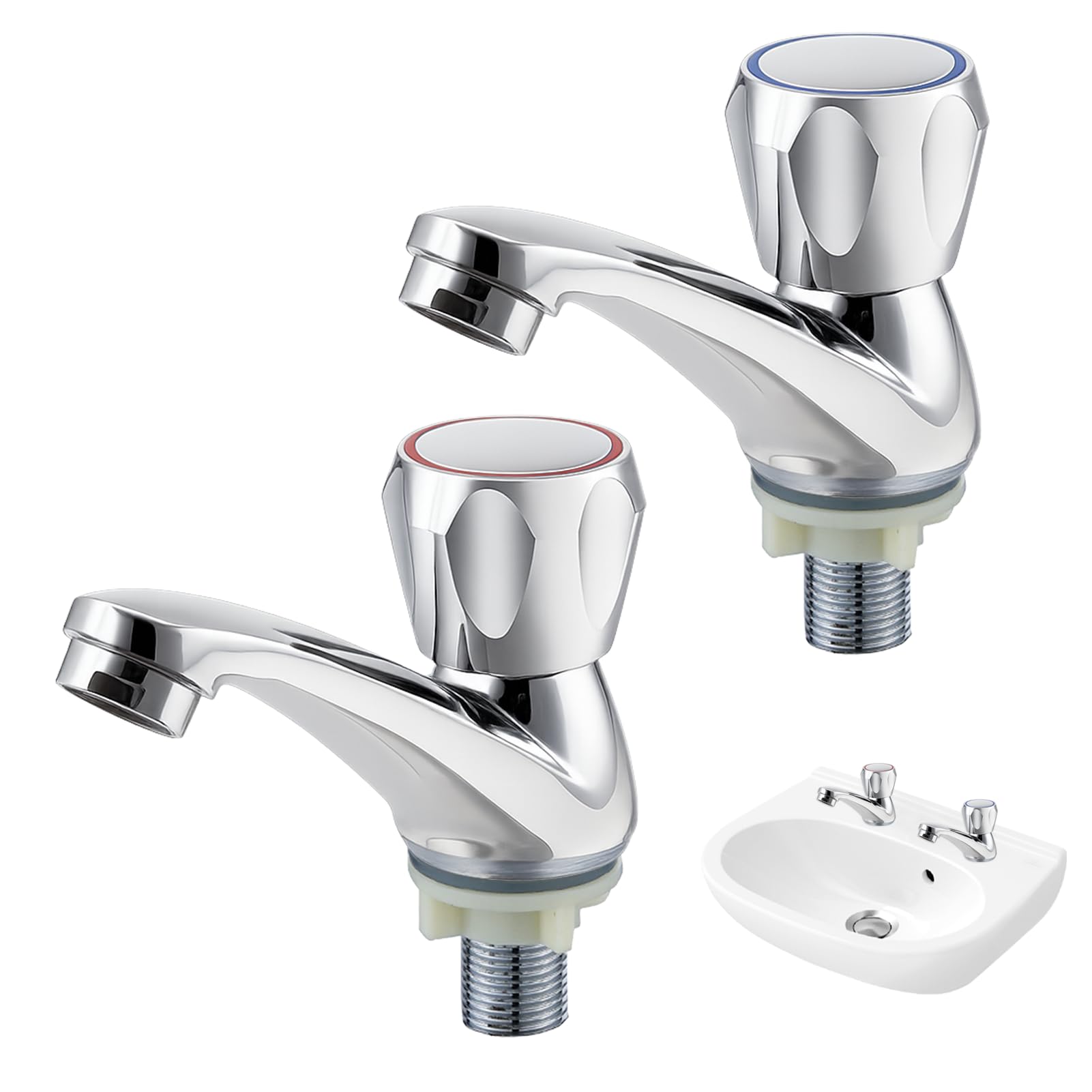 2 PCS Bathroom Taps, Hot and Cold Metal Basin Taps Pair