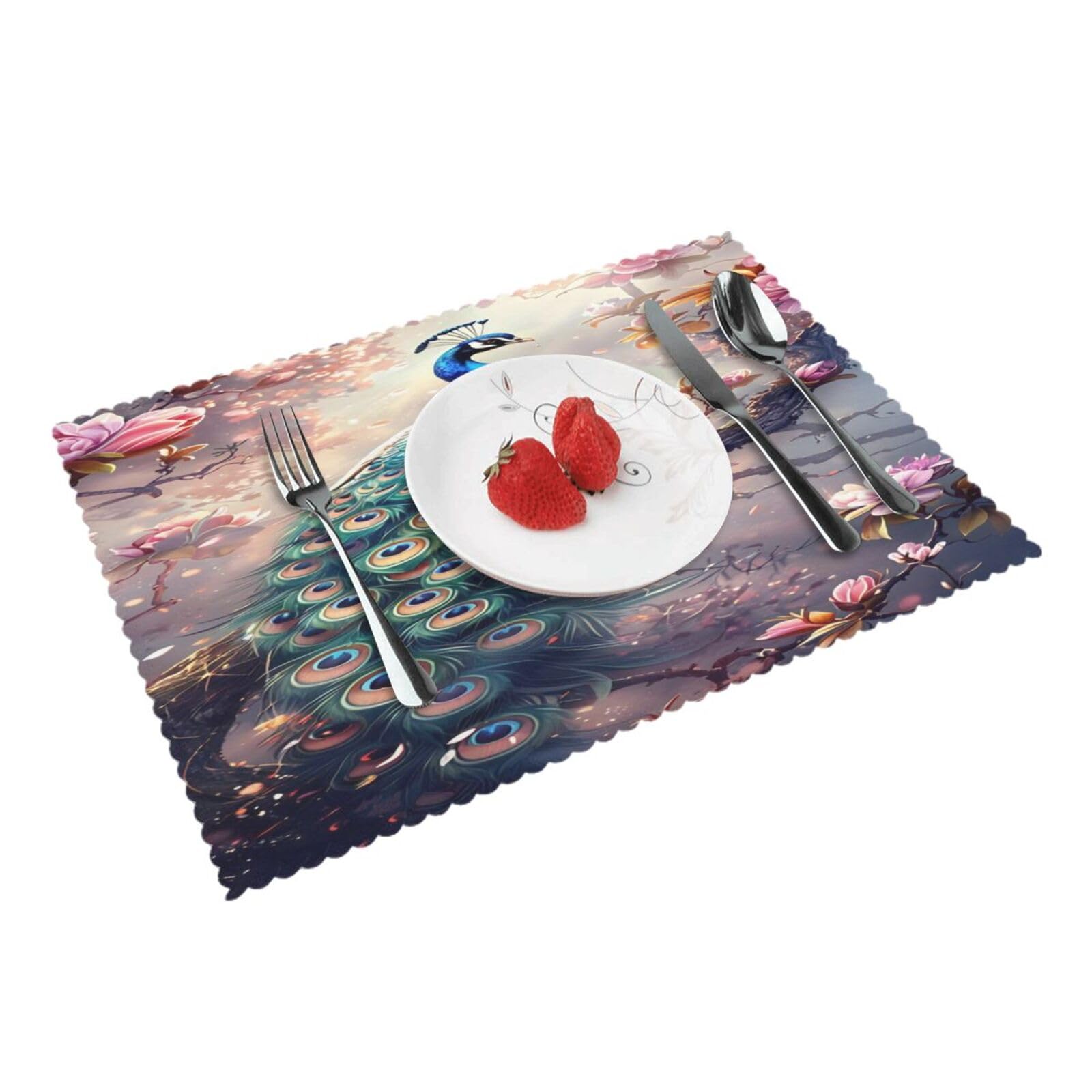 Peacock Blossom Sky Placemats Set of 4 Print Table Mats Place Mats Table Decor for Kitchen Dining 12X18 in