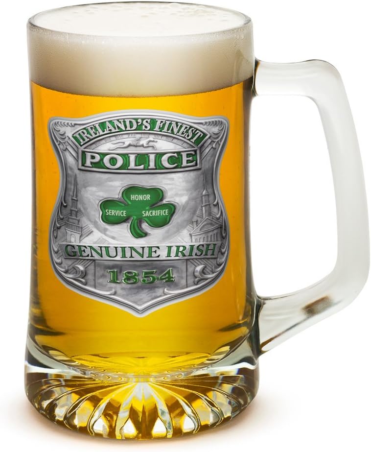 Erazor Bits Large Beer Mugs 25oz Tankard with Handles Law Enforcement Police Officer arda Irelands Finest Beer Glasses with Logo Beer Glass with Logo (Set of 4) (25oz)