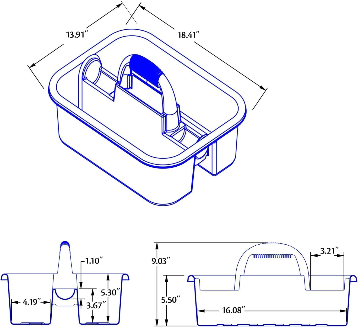 Akro-Mils 09185 Plastic Tote Tool & Supply Cleaning Caddy with Handle, (18-3/8-Inch x 13-7/8-Inch x 9-Inch), Blue (09185BLUE)