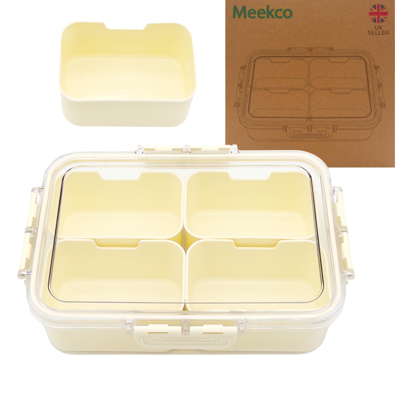 Meekco 4-Compartment Snack Box – 800ml Airtight Divided Tray with Lid, BPA-Free & Portable