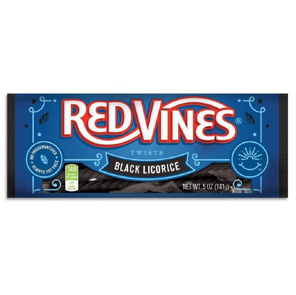 Red Vines Black Licorice Twists, 5oz Tray (24 Pack), Old