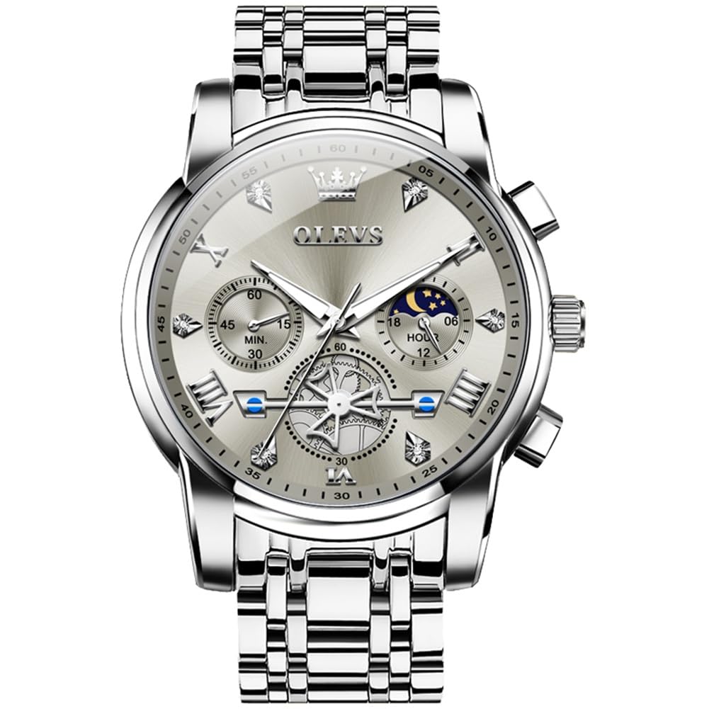 Watches Men's Chronograph Waterproof Analogue Quartz Watch Men's Fashion Casual Business Luminous Stainless Steel Large Face Men's Watch