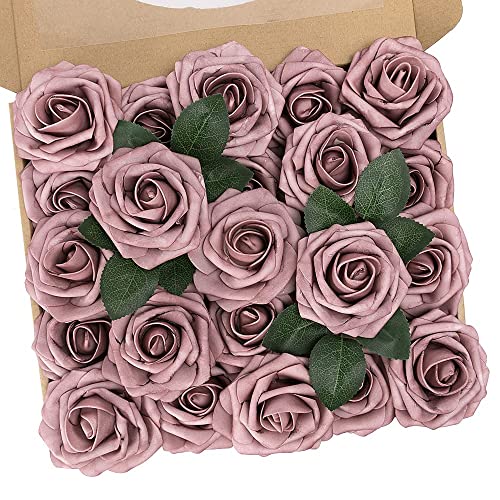 Image of N&T NIETING Artificial Flowers Roses, 25pcs Real Touch Fake Roses with Stem