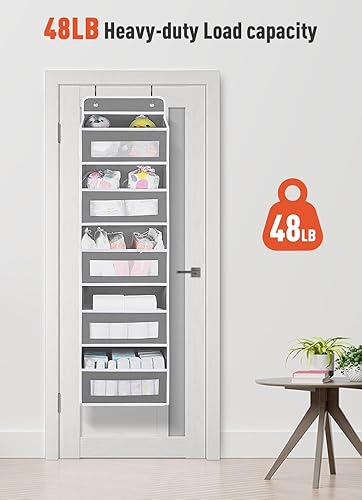Miniatura 5 de Organizador de almacenamiento sobre la puerta, organizador de puerta colgante de 5 estantes con 10 bolsillos de gran capacidad, anti inclinación,