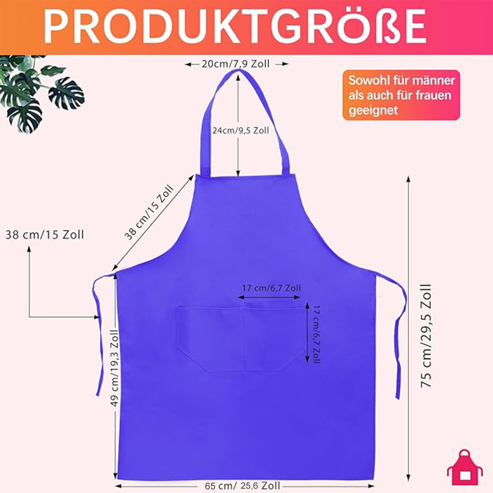 8 grembiuli da cucina regolabili, grembiule da cucina con 2 tasche, grembiule lavabile, grembiule da barbecue, grembiule da cucina per uomo e donna, 8 colori, multicolore, ca.