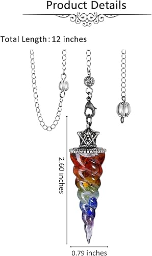 Miniatura 6 de Jovivi Péndulos naturales de cristal de 7 chakras para radiestesia de adivinación, corona de cono de espiral, péndulo puntiagudo con cadena, piedras