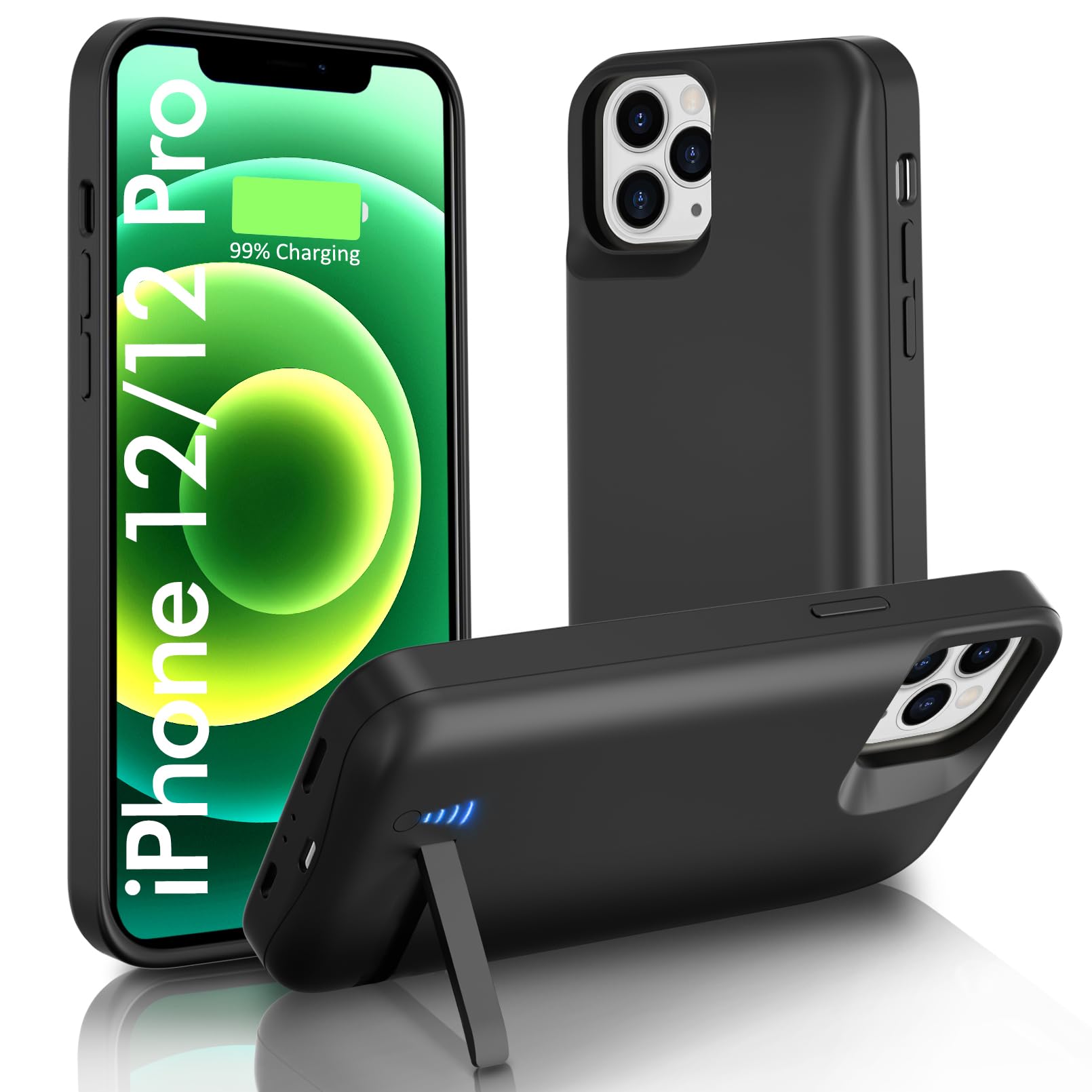 Battery Case for iPhone 12 Pro, Real 7000mAh Ultra-Slim Protective Battery Charging Case Rechargeable Externel Battery Charger Case - 6.1 inch Black