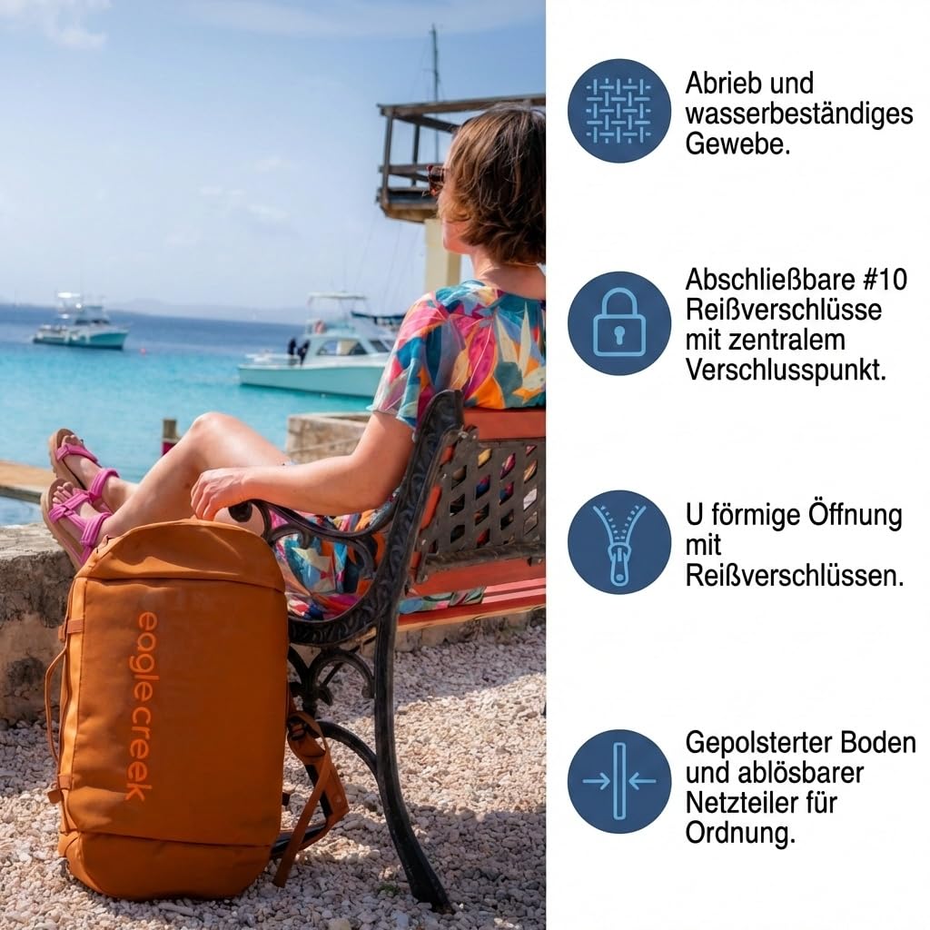 Eagle Creek Cargo Hauler Reisetasche 40L I Extrem robust & wasserabweisend I Duffel mit Rucksack-Tragefunktion für Reisen & Outdoor I 40L Volumen I Glacier Blue