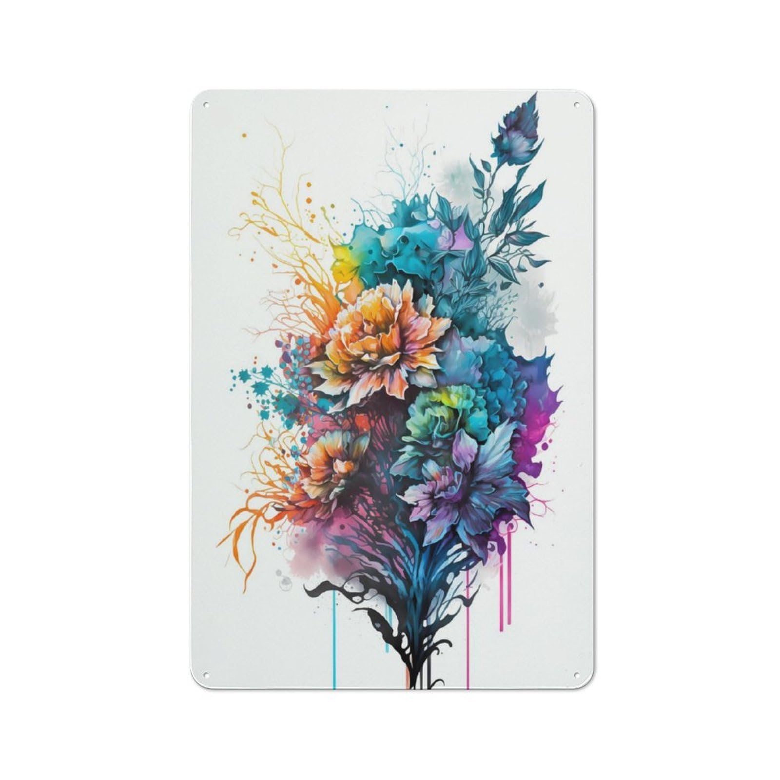 Junmoney Bouquet Watercolor Art Tin Wall Plaque 30X20cm With For Café Or Home Bar, New-Space Wall Decor For Hospitality Decor Collectors
